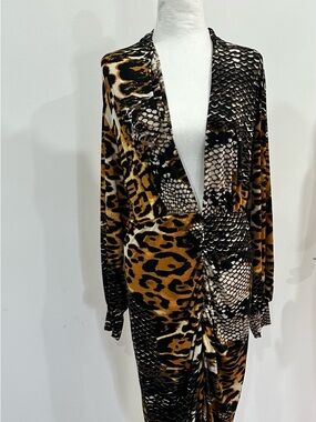 Fashion Nova Brown Black Animal Print Long Split Sleeve Dress